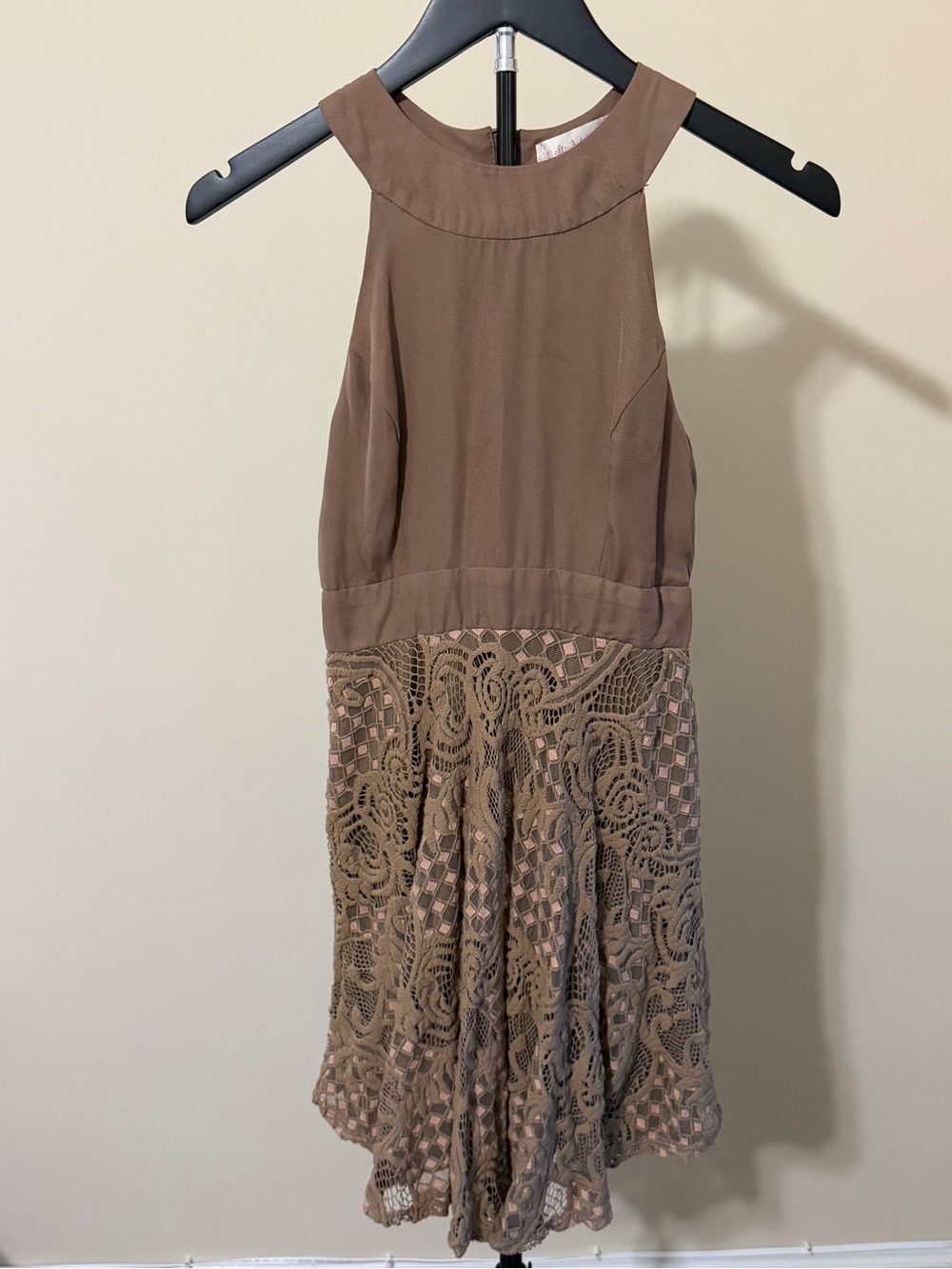 Altar'd State mocha lace hem sleeveless mini dress